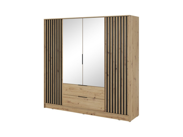 Шафа для одягу Perfect Home Неллі / Nelly 4D 4-дверна з дзеркалом Дуб артизан/чорний
