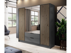 Шафа для одягу Perfect Home Неллі / Nelly 4D 4-дверна з дзеркалом Графіт/дуб артизан