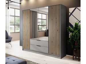 Шафа для одягу Perfect Home Неллі / Nelly 4D 4-дверна з дзеркалом Сірий/дуб артизан