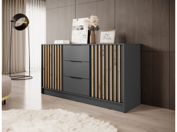 Комод Perfect Home Неллі / Nelly 3D 2-дверний з 3 шухлядами Графіт/дуб артизан