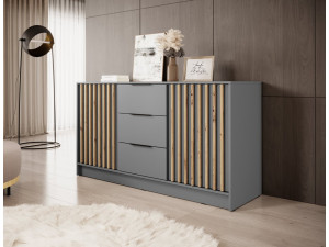 Комод Perfect Home Неллі / Nelly 3D 2-дверний з 3 шухлядами Сірий/дуб артизан