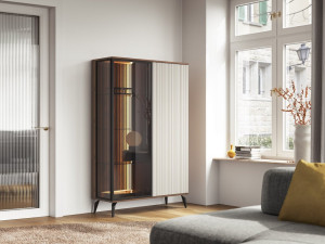Вітрина висока з підсвіткою Вічі / Vici WT103 2-дверна Горіх/кашемір Perfect Home Польща