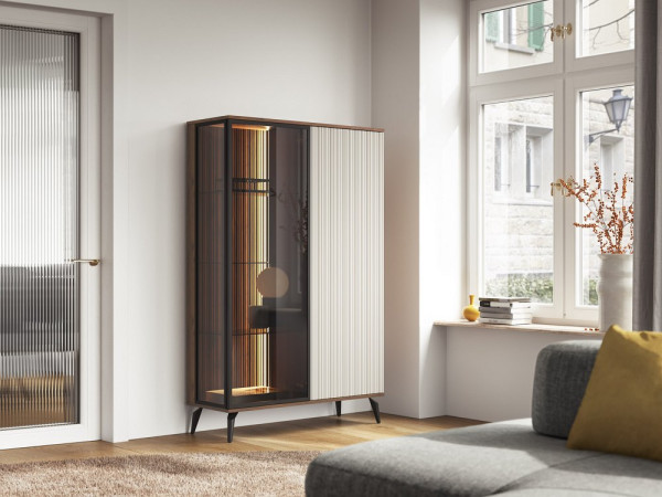 Вітрина висока з підсвіткою Вічі / Vici WT103 2-дверна Горіх/кашемір Perfect Home Польща