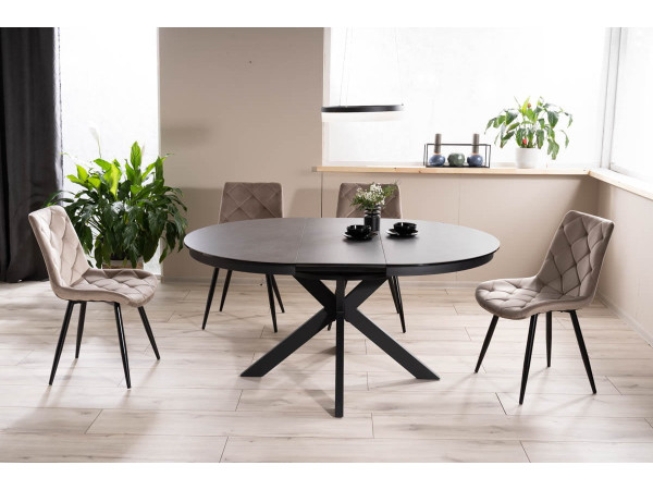 Стіл PORTO CERAMIC 120(160)*120 тем.сірий ефект мармуру/чорний мат
