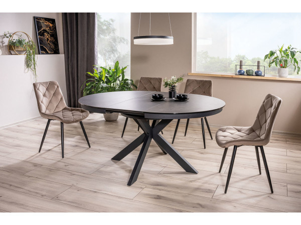 Стіл PORTO CERAMIC 120(160)*120 тем.сірий ефект мармуру/чорний мат