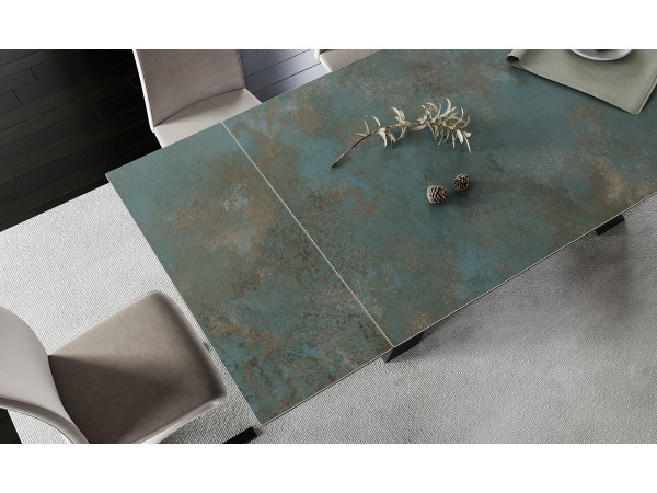 Стіл SALVADORE CERAMIC 160(240)*90 бірюза OSSIDO VERDE/чорний мат