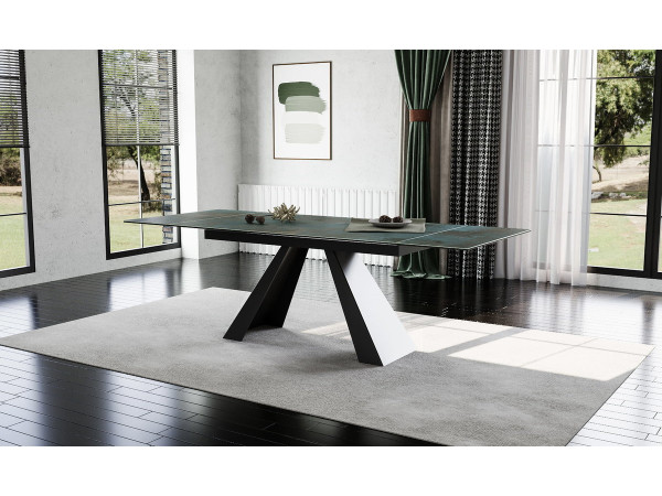 Стіл SALVADORE CERAMIC 160(240)*90 бірюза OSSIDO VERDE/чорний мат