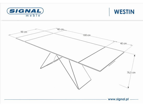 Стіл WESTIN III CERAMIC 180(260)*90 білий мармур/чорний мат