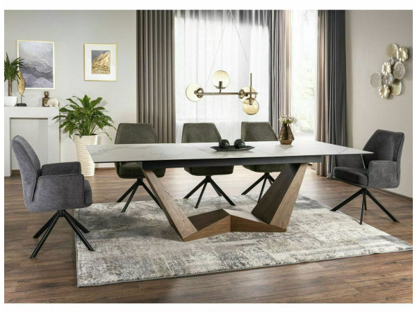 Стіл BONUCCI CERAMIC 200(250)*98 білий STATUARIO VENATO/горіх