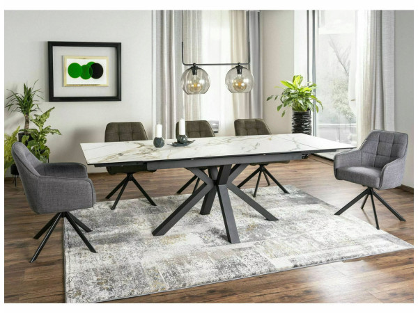 Стіл COLUMBUS CERAMIC 160(240)*90 білий AMBER BIANCO/чорний