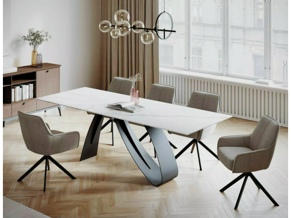 Стіл DIUNA CERAMIC 160(240)*90 білий STATUARIO VENATO/чорний мат