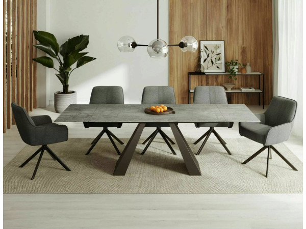 Стіл SALVADORE CERAMIC 160(240)*90 світло-сірий PIETRA DI SAVOIA/чорний мат