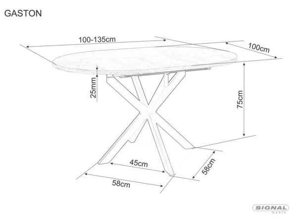 Стіл GASTON CERAMIC 100(135)*100 білий/чорний