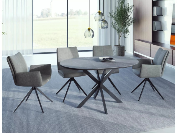 Стіл GASTON CERAMIC 100(135)*100 сірий/чорний