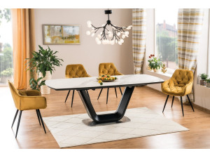 Стіл ARMANI CERAMIC білий ефект мармуру/ чорний мат 160(220)X90