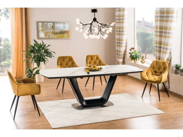 Стіл ARMANI CERAMIC білий ефект мармуру/ чорний мат 160(220)X90