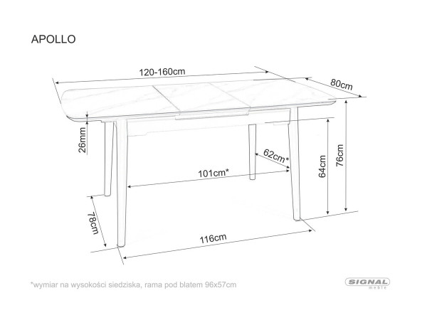 Стіл APOLLO 120(160)*80 білий мат/чорний каркас